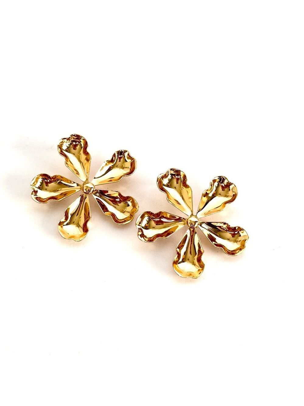 Oversized Super Shiny Gold-Tone Flower Petal Earrings | NWT